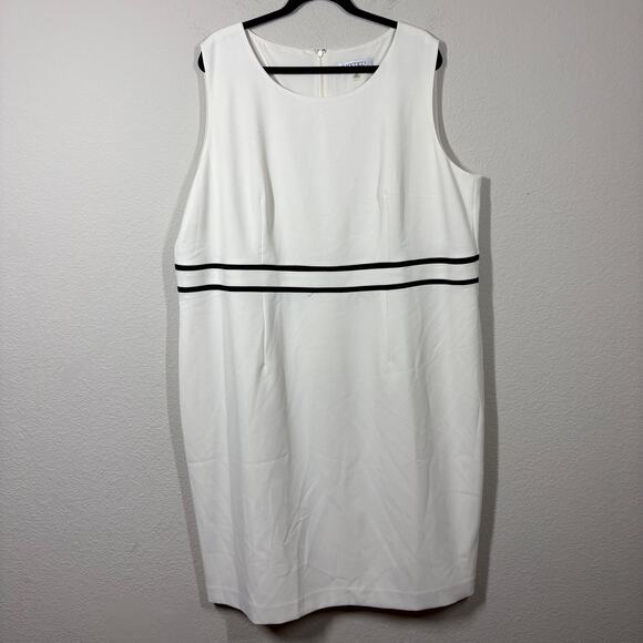 Kasper Plus 22W Pencil Sheath Dress White Parchment Black Hourglass Sleeveless - Picture 2 of 9